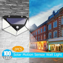 2pcs 100LED Solar Motion Sensor Wall Light Waterproof Yard Security Lamp Outdoor