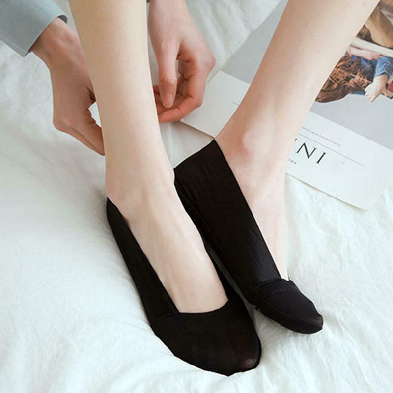 Invisible Boat Sock Anti-slip Shallow Mouth Silicone Woman Socks (Black) A