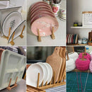 4 Pack Bamboo Wooden Dish Rack Plate Rack Stand Pot Lid Holder Kitchen Cabi