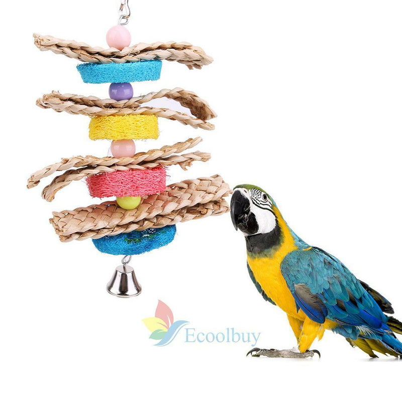 Pet Bird Parrot Parakeet Cockatiel Cage Hammock Swing Hanging Chew Wooden Toys A
