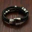 Fashion Mens Braided PU Leather Stainless Steel Cuff Wristband s Bracelet