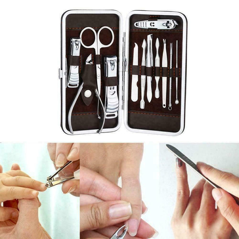 Manicure Pedicure Nail Care Set 12 Piece Cutter Cuticle Clippers Case 2019 I0W4