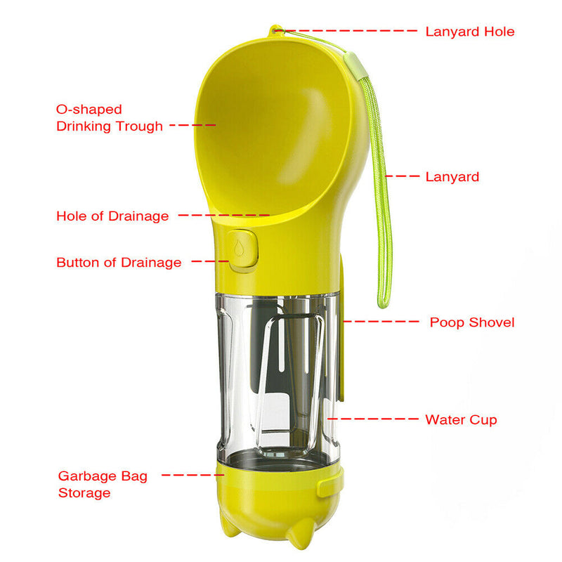 Multi-function Portable Pet Water Bottle Small Dogs Drinking Bowl (Yellow) A