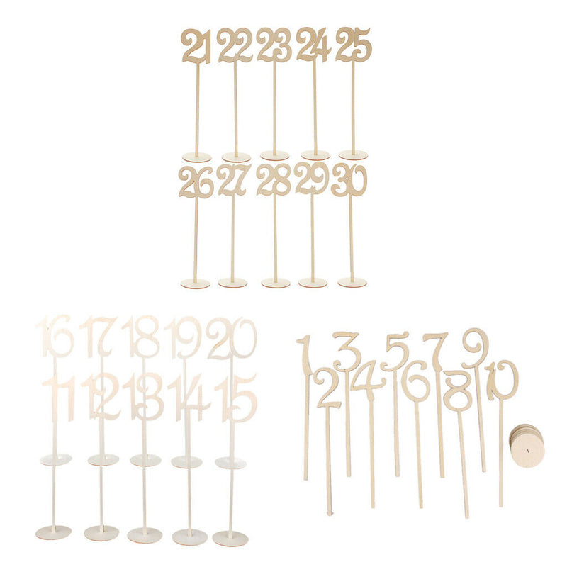 1-30 Wooden Table Numbers with Holder Base for Wedding Home Party Table