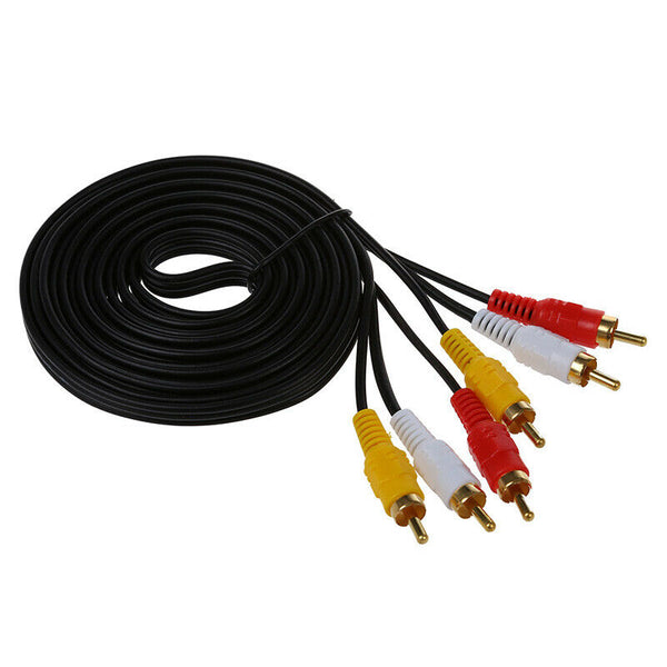 10ft Triple 3 Male RCA Composite Audio Video DVD TV Cable Cord Black I3Q8