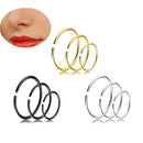 9Pcs Nose Ring Open Hoop Lip Body Piercing clip on Studs Stainless Steel Jewe&k