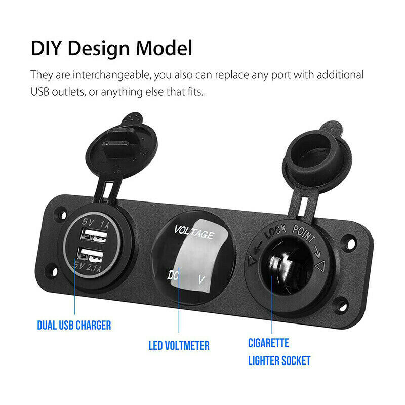 12V Car Boat Cigarette Lighter Socket w/ Dual USB Port Adapter Charger Panel