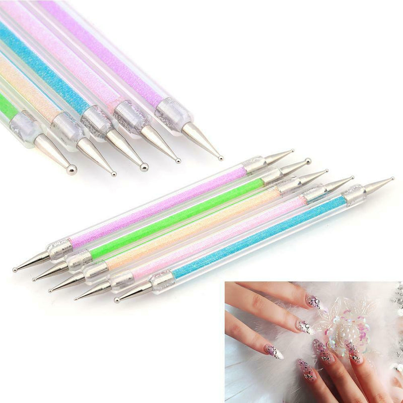 5pcs/set Personal Double Crystal Rhinestone Dotting Drill Nail Painting Pen A