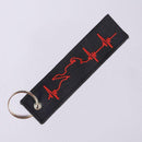 Red ECG Heartbeat Keychain Embroidery Luggage Motorcycle Key Ring Chain E8I9