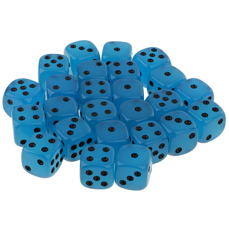 Blue Acrylic D6 Noctilucence Dices 6-Sided Point Spot Game Dice 25pcs/Pack Glow