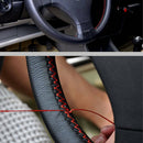 Black+Red PU Leather Warming Car Steering Wheel DIY Cover With Needles Thread.