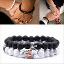 2Pcs King Queen Crown Couple Bracelets His And Her Friendship 8mm Beads Bracelet