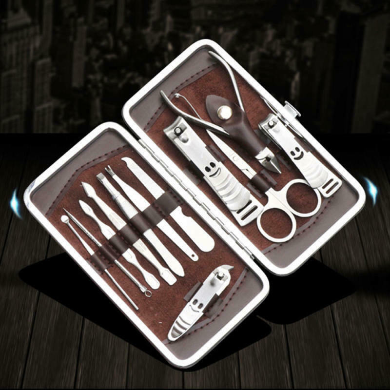 Nail Care 12 Piece Manicure Set Cutter Cuticle Clipper Pedicure Kit Case Gifts