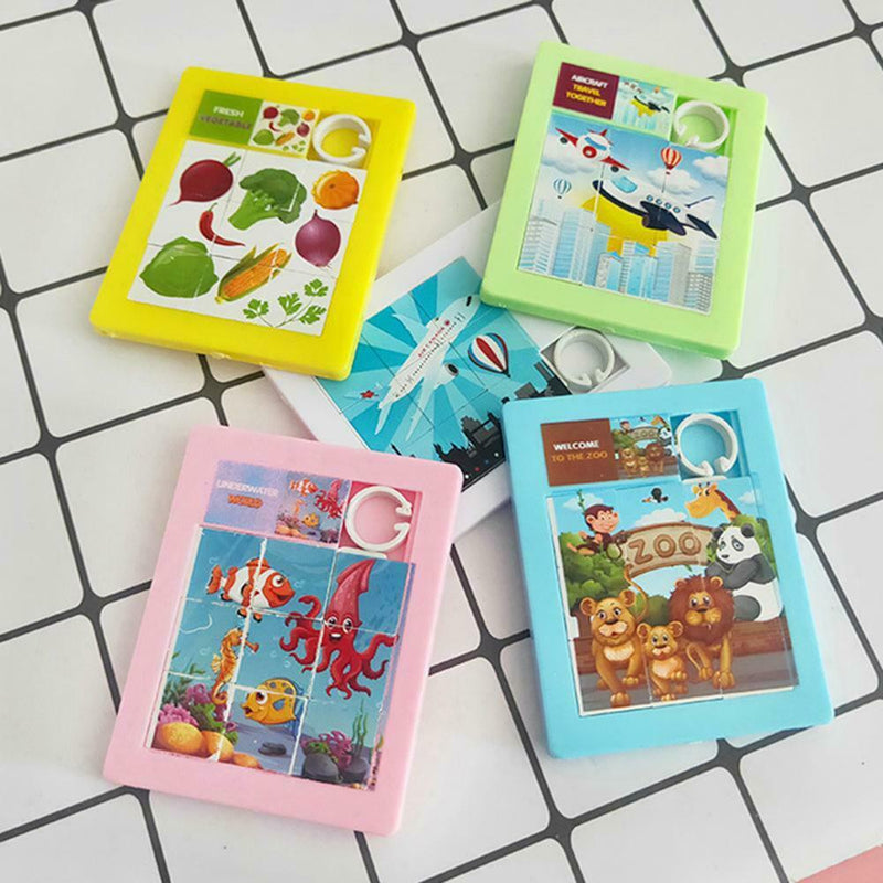 Cartoon DIY 9 Grid Flat Jigsaw Moving Puzzle Kids Educational Toys Random