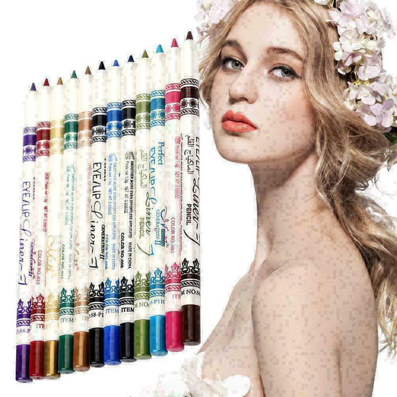 12 Pcs Professional Cosmetic Makeup Eyeliner Eye / Lip Liner Glitter Pencil Z6K0