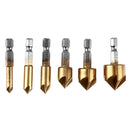 7pcs/set 6mm-19mm HSS Chamfer Drill Bit Countersink Chamfer+Center Punch