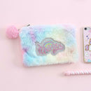 Fashion Women Plush Handbag Clutch Zip Pencil Case Cosmetic Bag (Mix Color) A