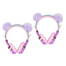 2x Lovely Glitter Bear Ear Kids Wired Headphone with Microphone for Children
