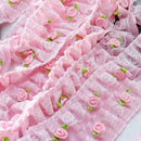 1M Pink Chiffon Ruffle Lace Trim 3 Layer Pleated Ribbon DIY Dress Sewing Decor ^
