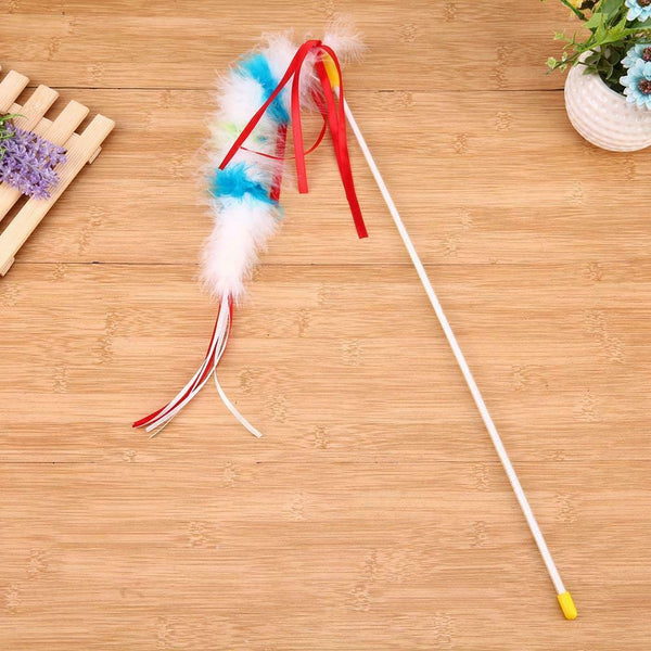 Funny Colorful Feather Tease Cats Dangle Rods Playing Pet Toys(Rose Red)
