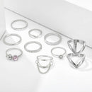 9pcs Geometric Rhinestone Flower Knuckle Ring for Women Streetwear Jewelry A