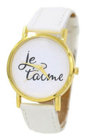 Female "je t'aime" (I love you) Couple love artificial leather quartz analo U9X6