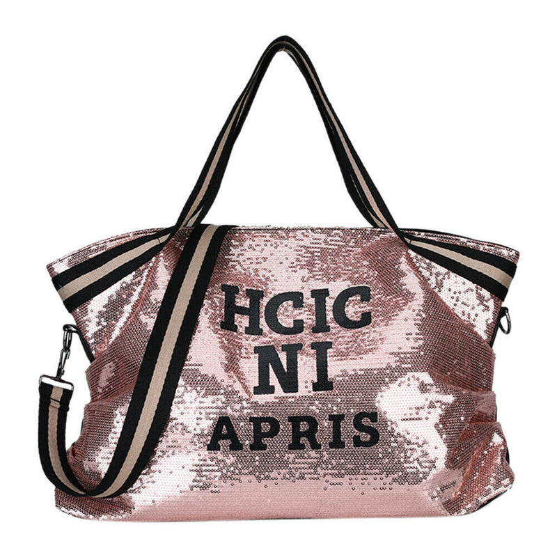 Letters Sequin Crossbody Shopping Bags Women Large Shoulder Handbag (Pink)