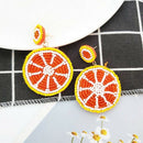 Hand-Woven Colorful Rice Beads Beaded Fruit Orange Pendant Earrings Fruit E