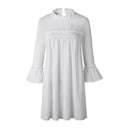 Solid Color Loose Straight Dress Pleated Women Chiffon Dresses (White S)