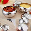 Stainless Steel Season Tin Jar Sugar Bowl Drum Shaped Miso With Spoon nhj