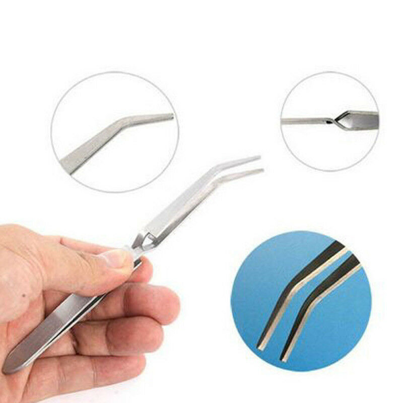 1pcs Tweezers Bent Tip Cross Locking Degree Curved Tip Cross Lock Stainless