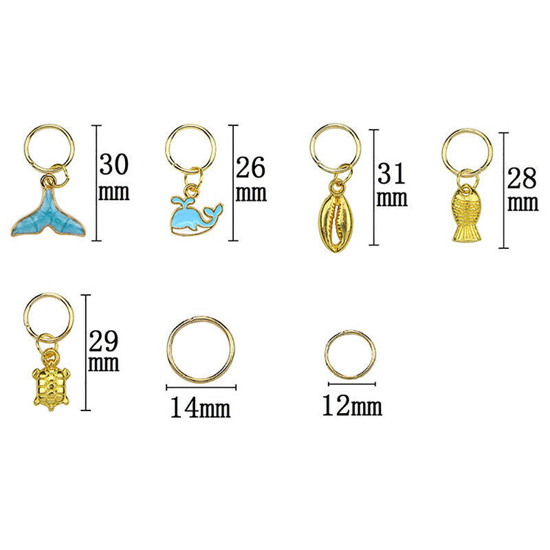 50Pcs/Set Ocean Animal Pendant Dreadlock Hair Braid Pins Rings Clips JewelryJ Ew