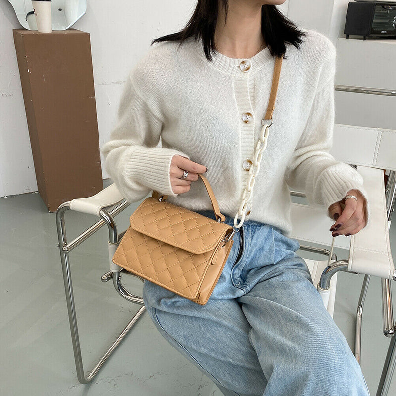 Lattice Women Messenger Bag Small Square Shoulder Crossbody Handbag (Khaki)