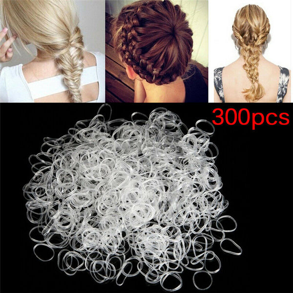 300PCS Transparent  Rubber Braiding Hair Band Hairope Elastic Ponytail Holde ME
