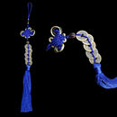 Wealth Success 5 Copper China Coin Knot Blue Rope Feng Shui Lucky Car Decor H8D2