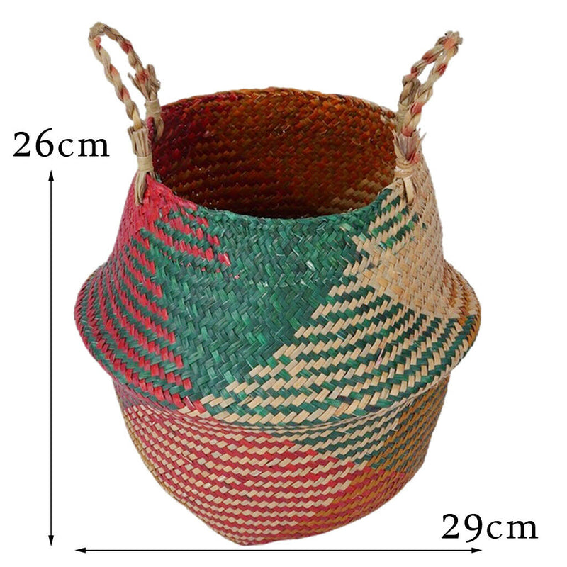 Wicker Storage Basket Planter Flowerpot Vase Holder Handled Bag Basket Red