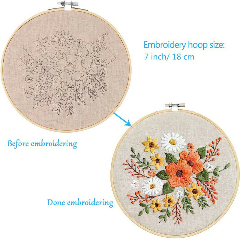 1 Set Flower Pattern Embroidery Starter Kit Cross Stitch Kits 26 x 26cm