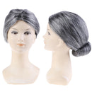 Old Lady Grandma Granny Grey Wig Bun Hair Grand Mother Fancy Dress Costume FT