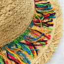 Colorful Tassel Ribbon Decorate Straw Hat Shading Sun Hat Lady Fashion Beac M9A4