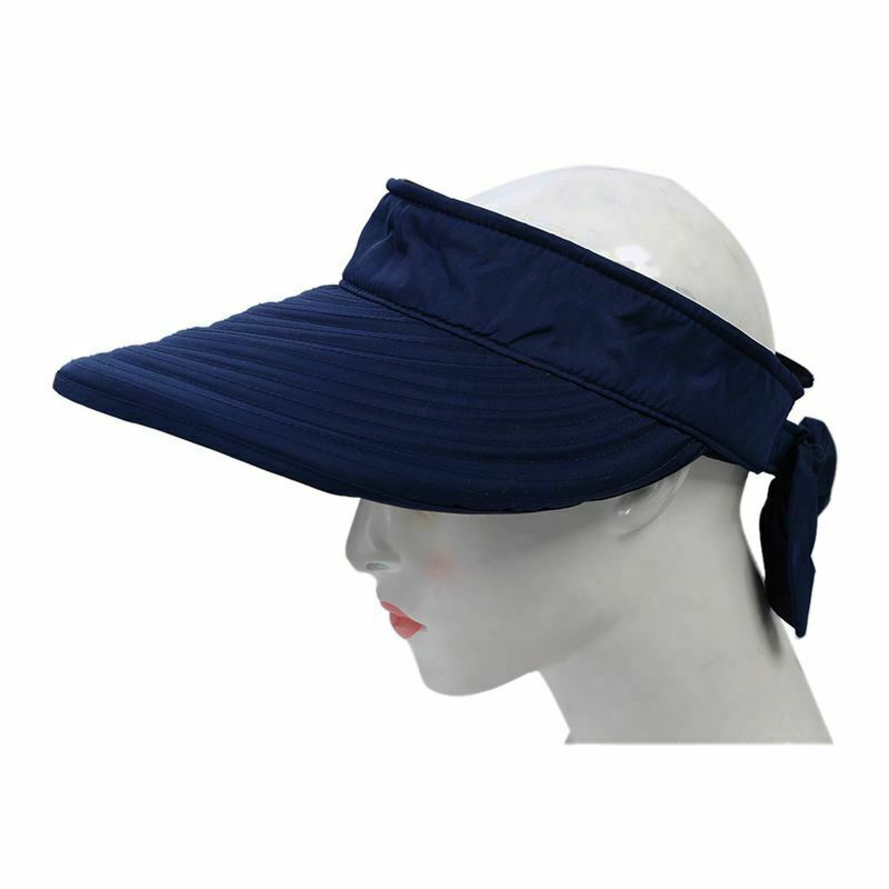 Summer Fashion Bowknot Big Visor Cap Beach Sun Hat Dark blue A3X8