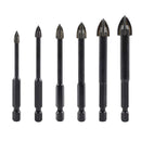 6 pcs Hexagon Shank Cross Triangle Drill Four-blade Ceramic Glass Drill