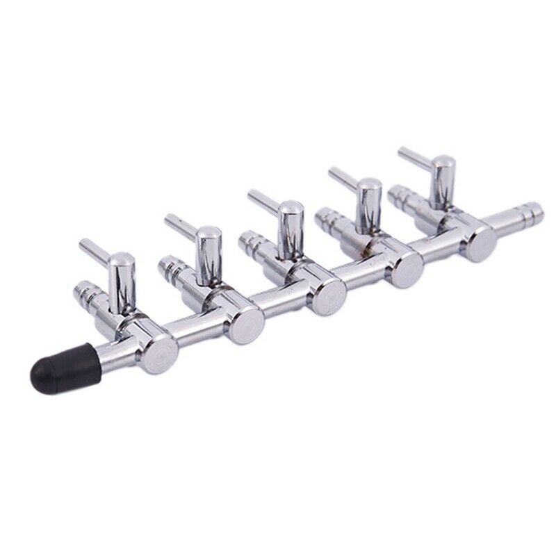 5-Way Outlet Metal Aquarium Air Valve Distributor Splitter with 5mm Tube