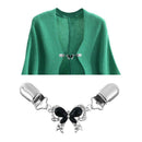 Rhinestone Brooch Bowknot Collar Clip Women Cardigan Pin Jewelry (Black) A