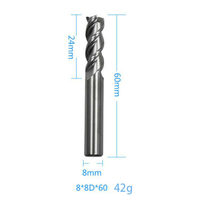 8x8Dx60mm Tungsten Steel Flat End 3 Flute HRC45 Mill CNC Milling Router