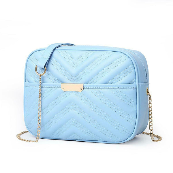 Women Simple Leather Crossbody Bag Chain Shoulder Messenger Handbag (Blue)