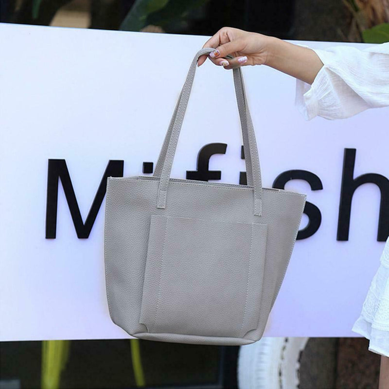 4pcs/set Shoulder Handbags Leather Women Crossbody Clutch Card Bags (Grey)