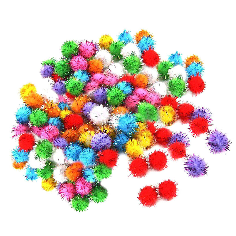 100Pcs Sparkly Glitter Tinsel Pompom Balls Small Pom Pom Ball Cat Toys 15mm
