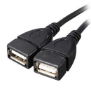 38cm USB 2.0 A Male to Double Female Power Cord Adapter Cable Extension Lead