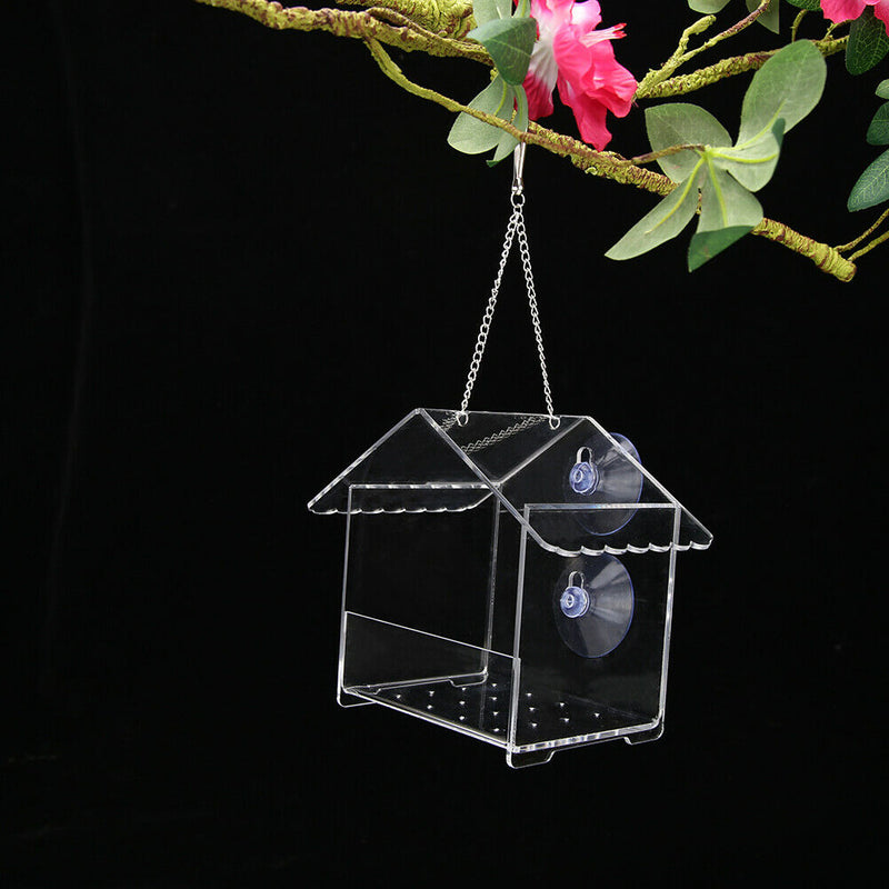 House Type Bird Food Container Dispenser Feeding Device Birds Transparent Feeder
