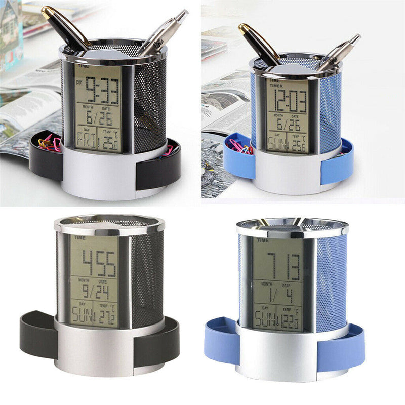 Pen Holder with Digital Clock. Displays TIME, Date, Temperature and Day of The